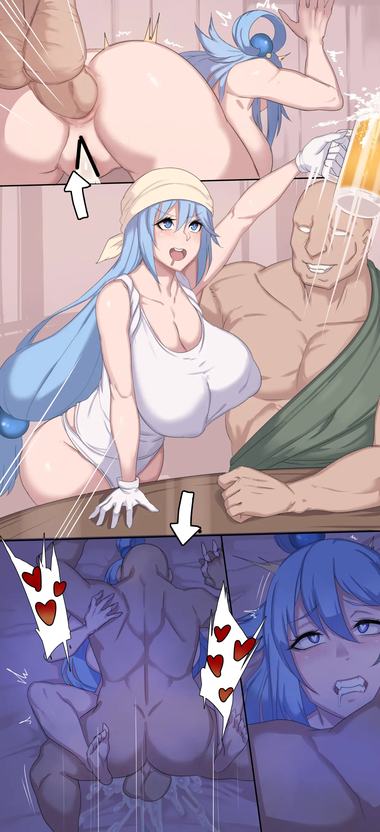 むちむちボディのアクアがNTRシーンでアナルセックスされるイラスト